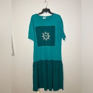 Johnny Was Vintage teal T Shirt Dress Sun size medium